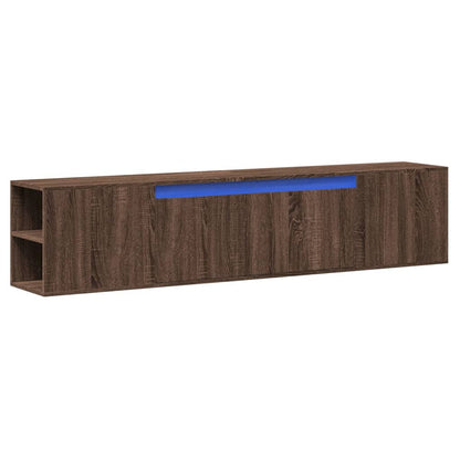 TV-benk Vegghengt med LED brun eik 180x31x39,5 cm