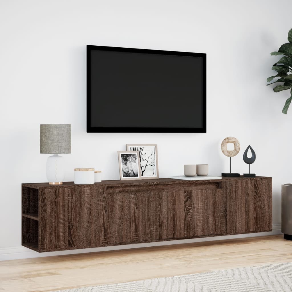 TV-benk Vegghengt med LED brun eik 180x31x39,5 cm