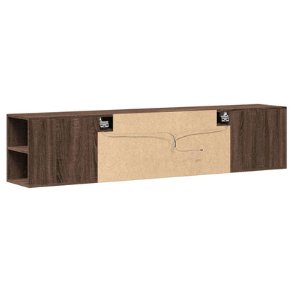 TV-benk Vegghengt med LED brun eik 180x31x39,5 cm