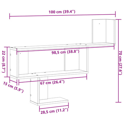 Vegghylle hvit 100x15x70 cm konstruert tre