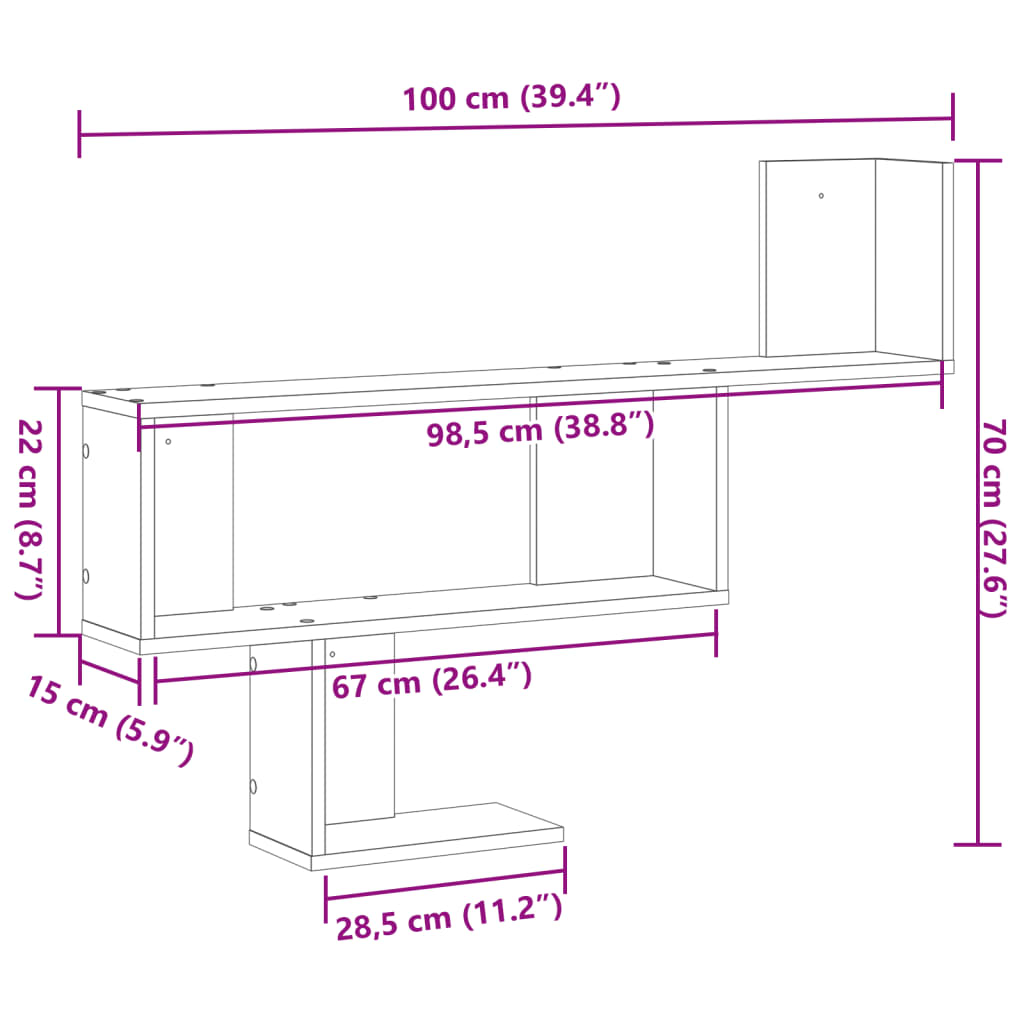 Vegghylle sonoma eik 100x15x70 cm sponplate