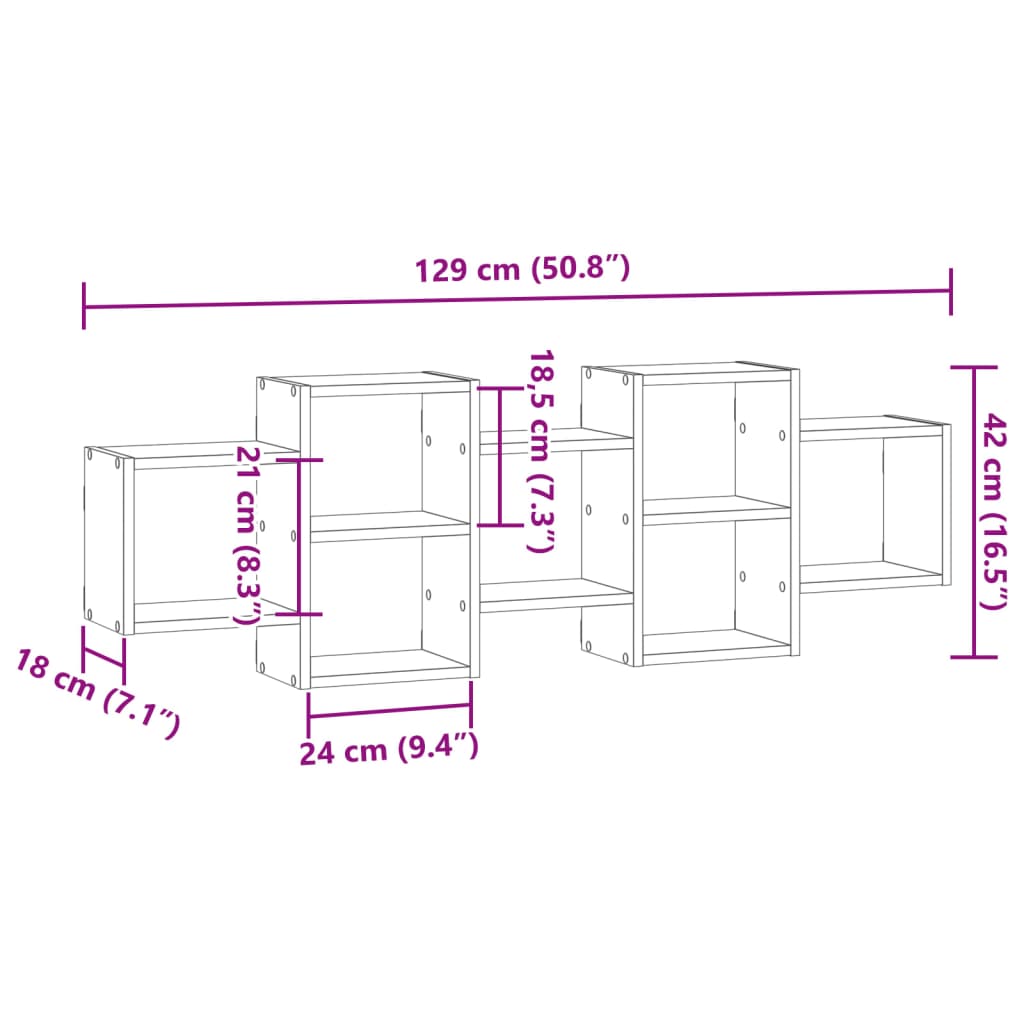 Vegghylle svart 129x18x42 cm konstruert tre