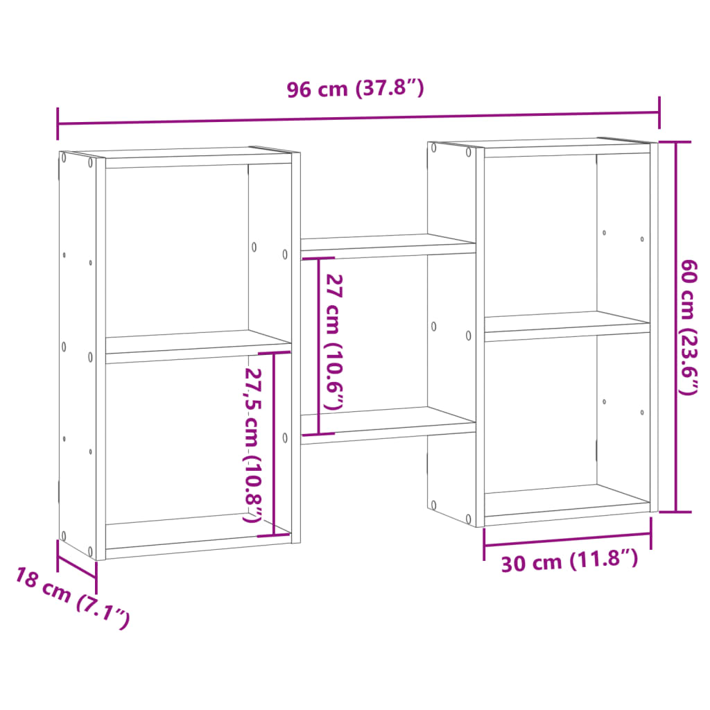 Vegghylle svart 96x18x60 cm konstruert tre