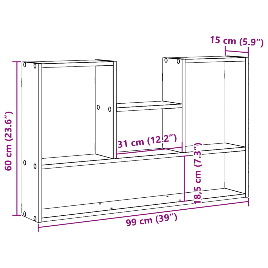 Vegghylle hvit 99x15x60 cm konstruert tre