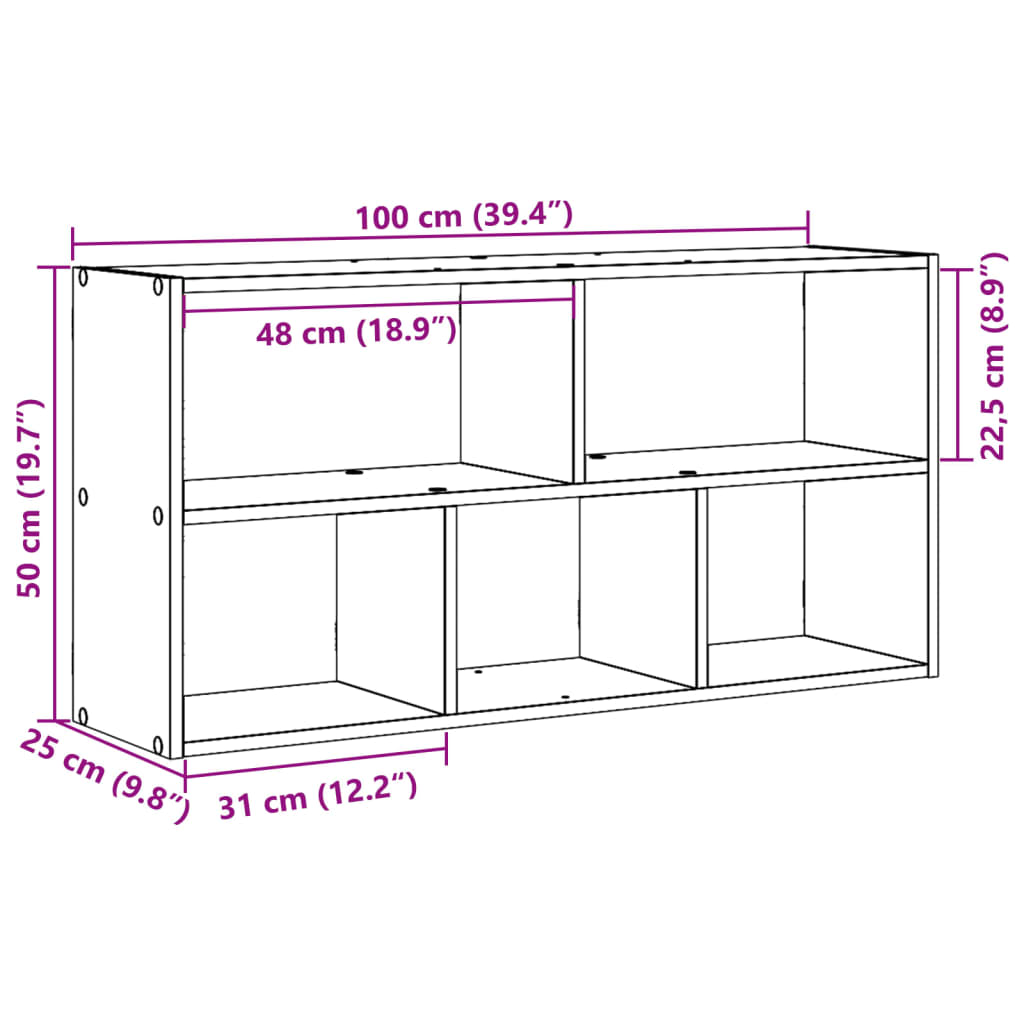 Vegghylle betonggrå 100x25x50 cm konstruert tre