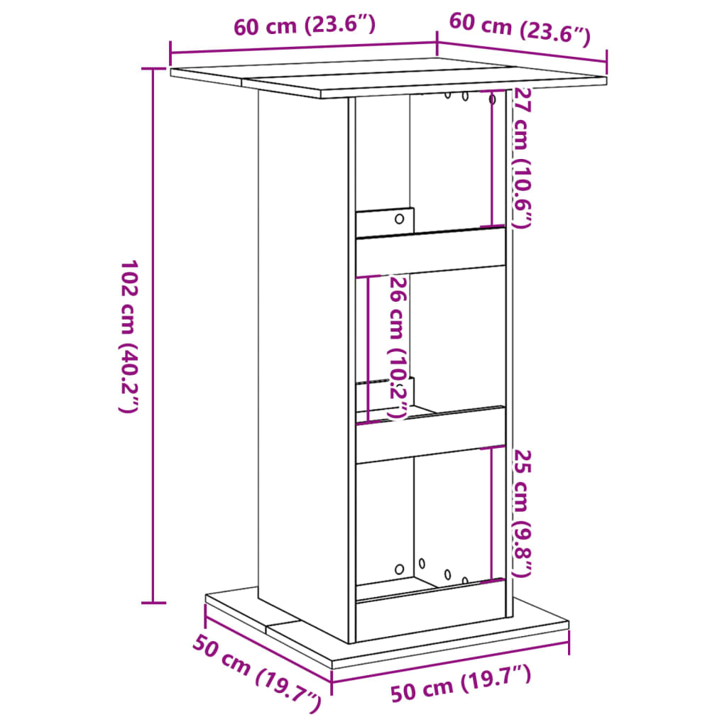 Barbord kafebord Bistrobord med oppbevaring sonoma eik 60x60x102 cm konstruert tre