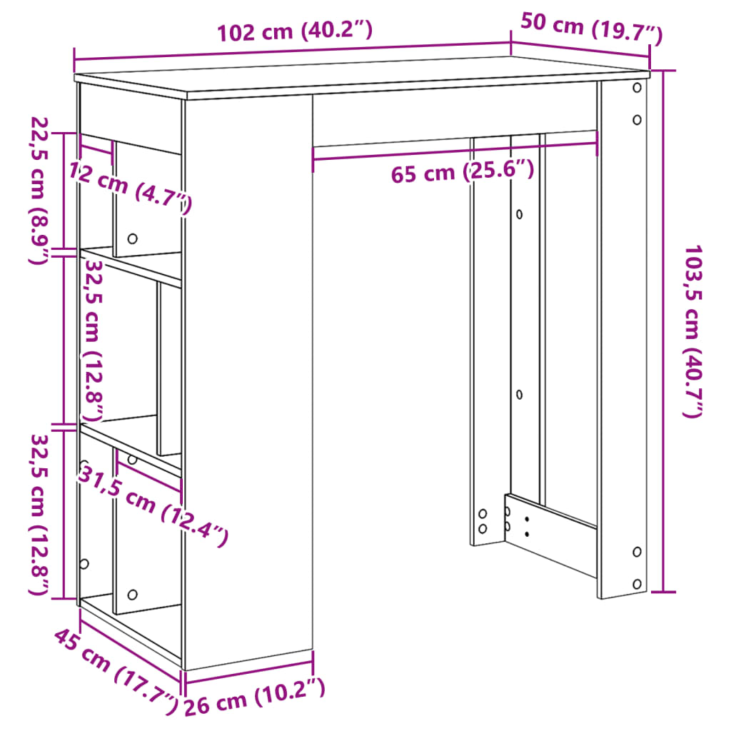 Barbord kafebord Bistrobord med stativer hvit 102x50x103,5 cm konstruert tre