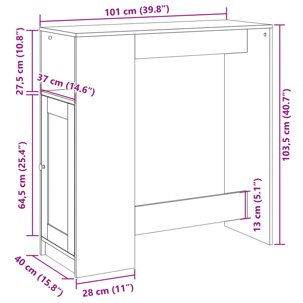 Barbord kafebord Bistrobord med stativer hvit 101x40x103,5 cm konstruert tre