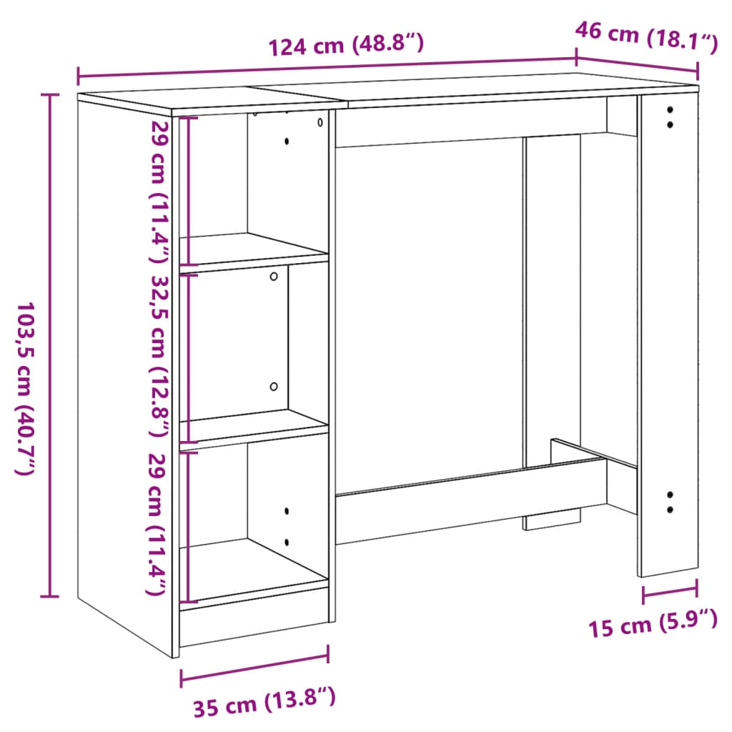 Barbord kafebord Bistrobord med hylle hvit 124x46x103,5 cm sponplate