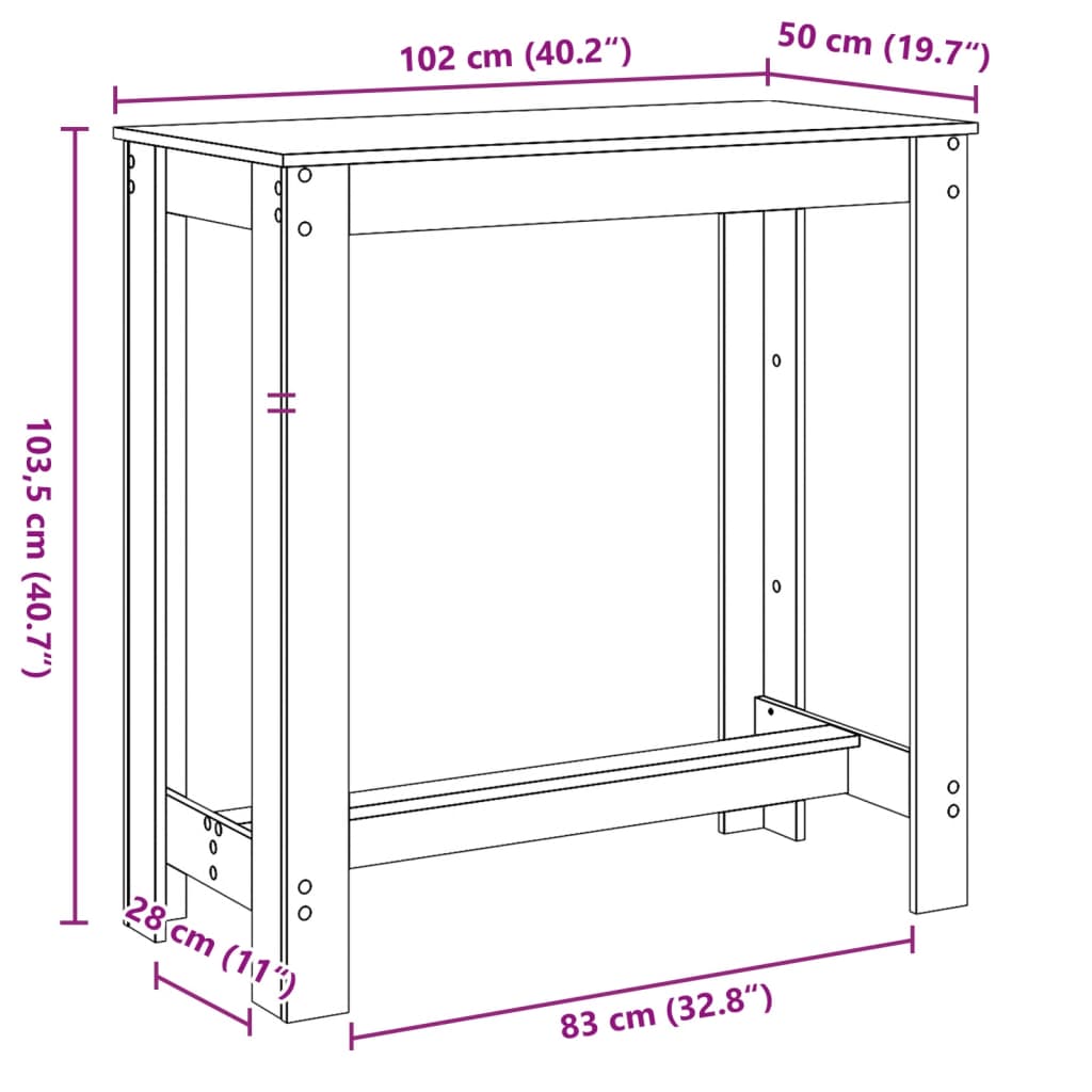 Barbord kafebord Bistrobord betonggrå 102x50x103,5 cm konstruert tre