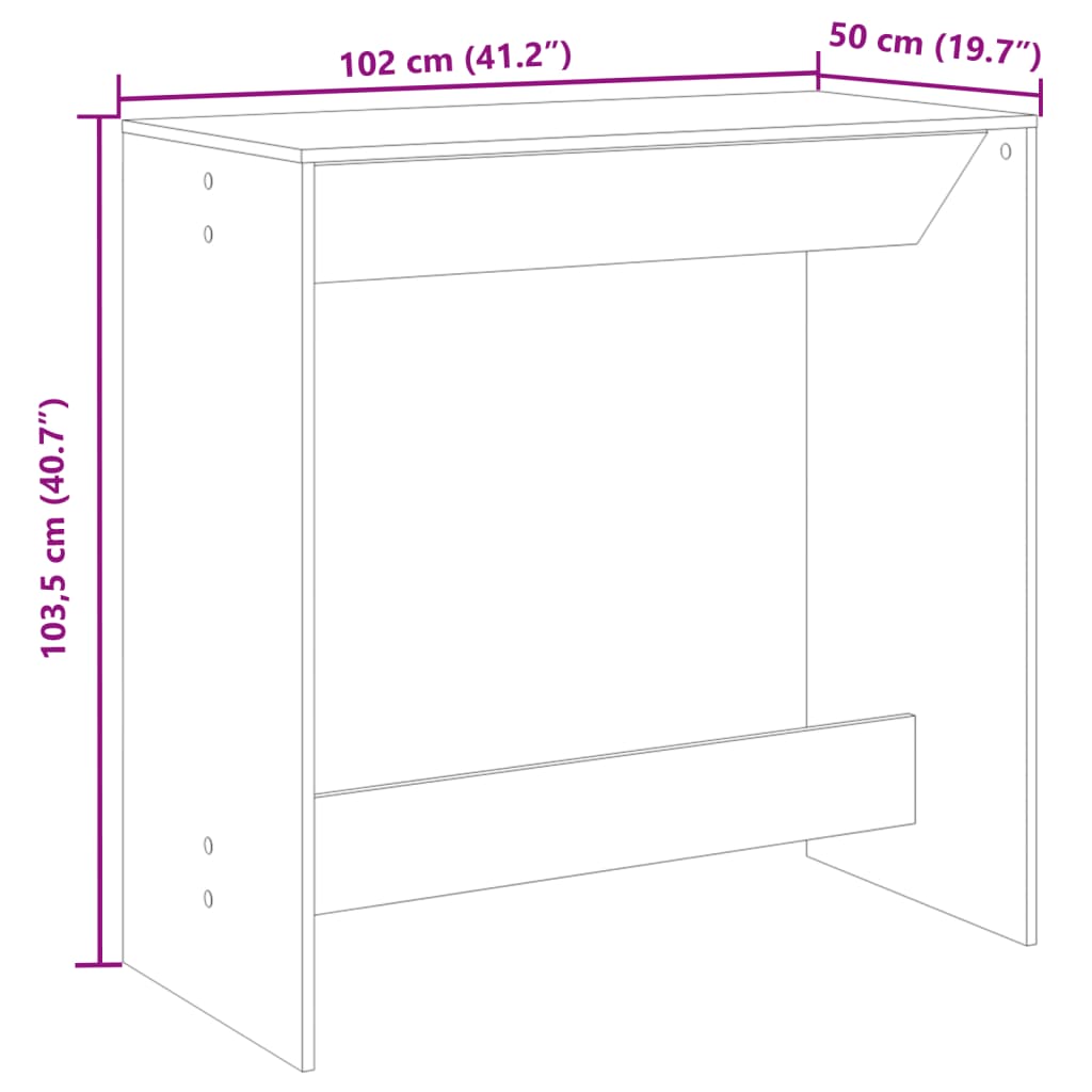 Barbord kafebord Bistrobord røkt eik 102x50x103,5 cm konstruert tre