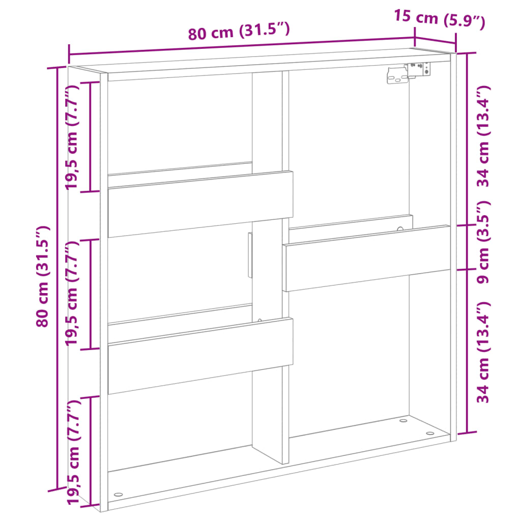 Vegghylle hvit 80x15x80 cm konstruert tre