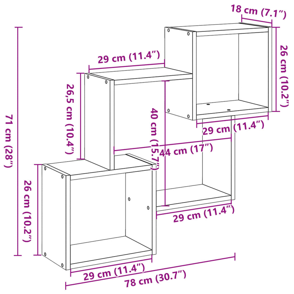 Vegghylle 78x18x71 cm svart konstruert tre