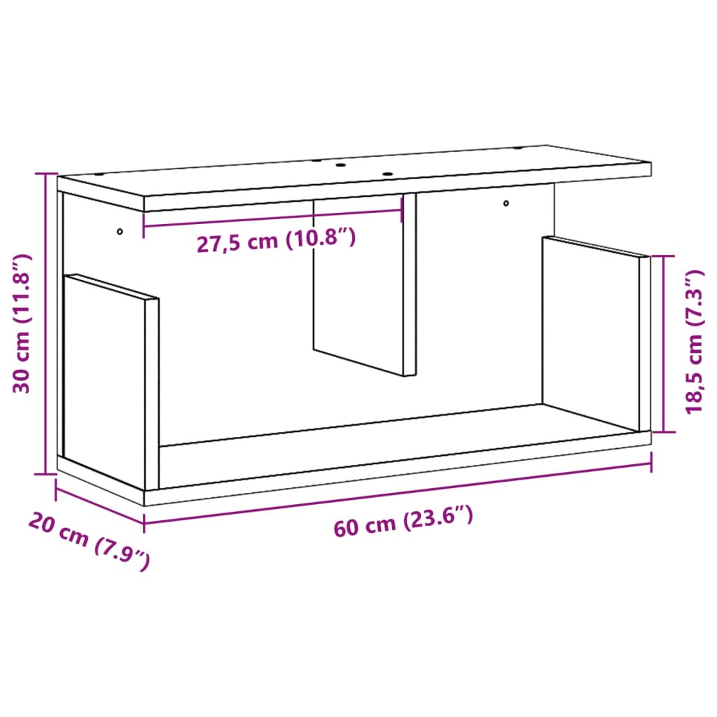 Vegghylle 60x20x30 cm sonoma eik konstruert tre