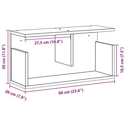 Vegghylle 60x20x30 cm grå sonoma konstruert tre