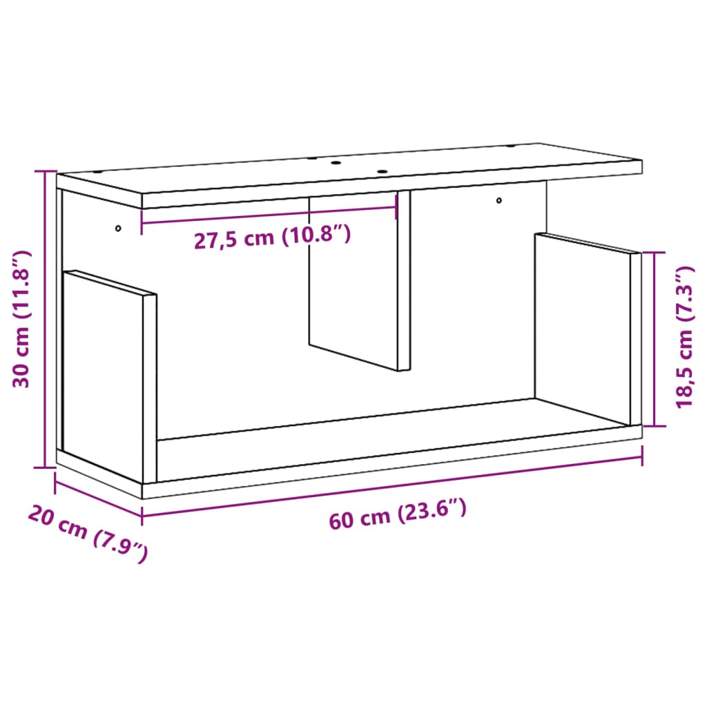 Vegghylle 60x20x30 cm brun eik konstruert tre