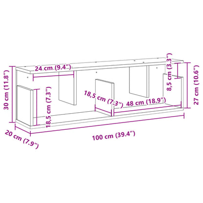 Vegghylle 100x20x30 cm røkt eik konstruert tre