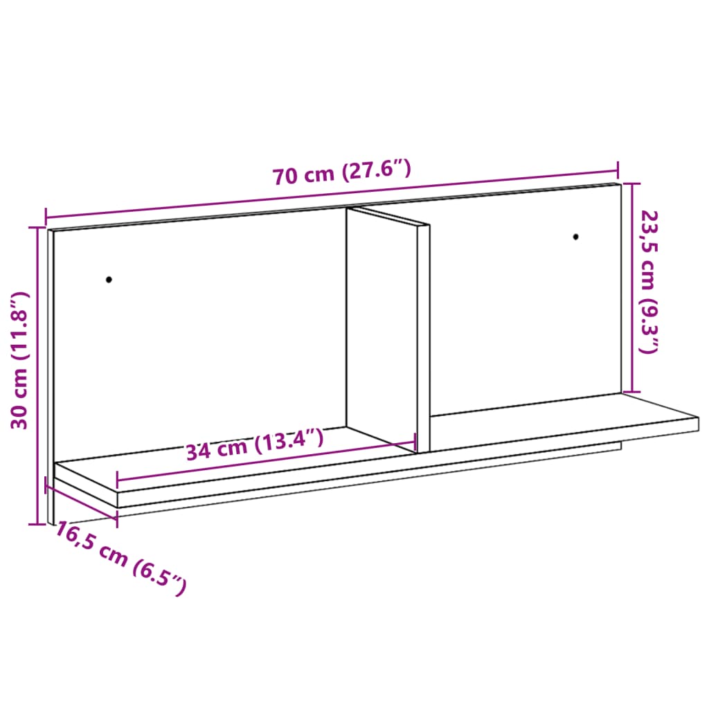 Vegghylle 70x16,5x30 cm hvit konstruert tre