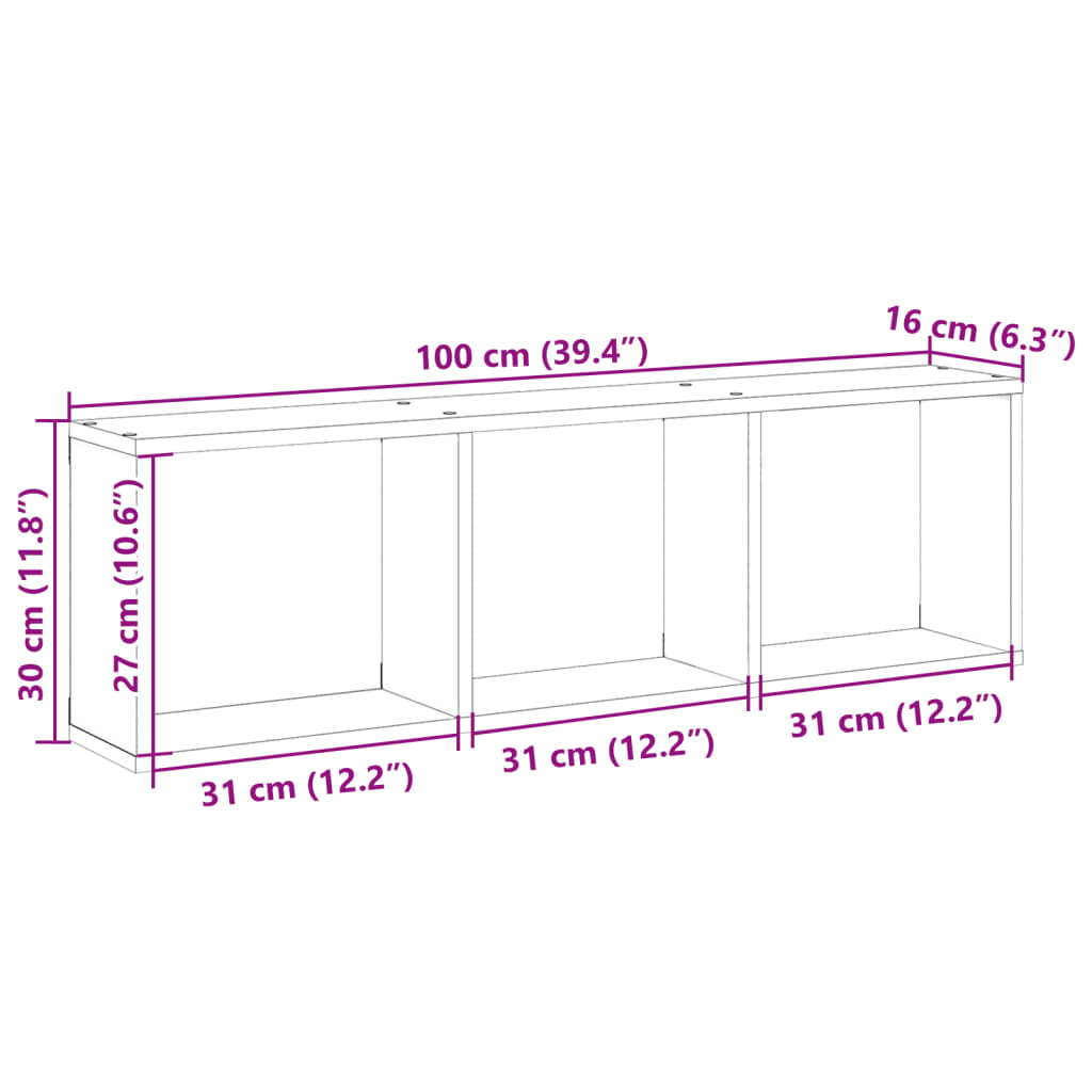 Vegghylle 100x16x30 cm svart konstruert tre