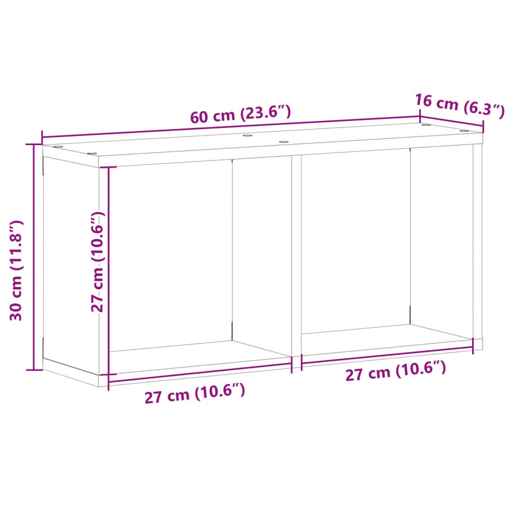 Vegghylle 60x16x30 cm hvit konstruert tre