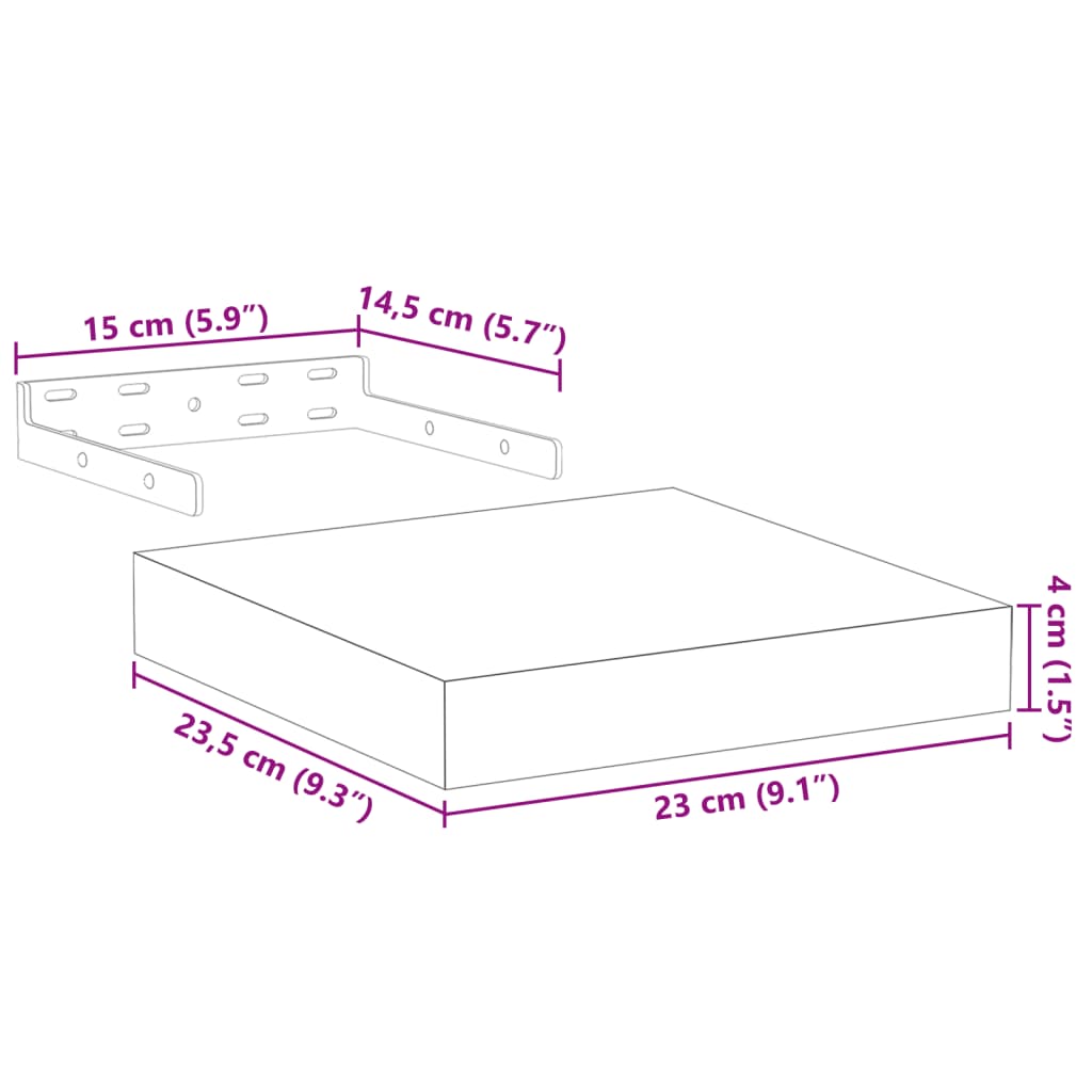 Vegghylle Flytende hylle 23x23,5x4 cm konstruert tre