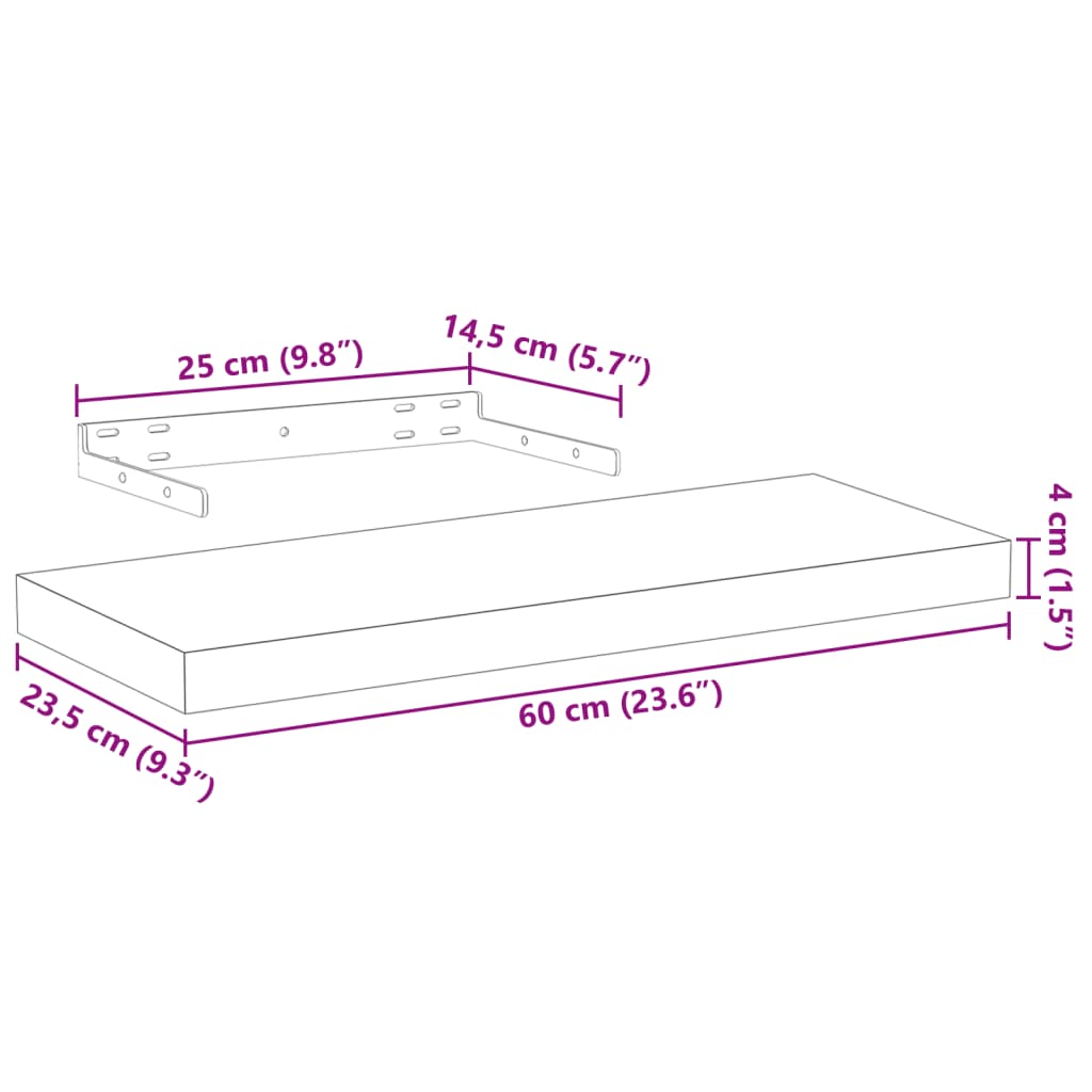 Vegghylle Flytende hylle 23x23,5x4 cm konstruert tre