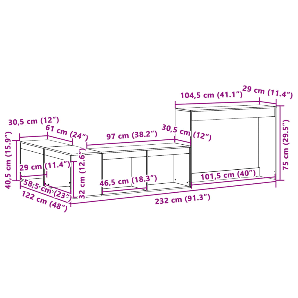 Nattbord Sengbord med skrivebord voksbrun 232x122x75 cm heltre furu