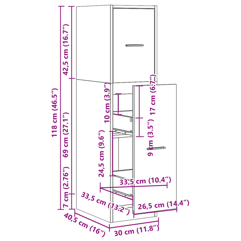 Skap Apotekskap røkt eik 30x41x118 cm konstruert tre