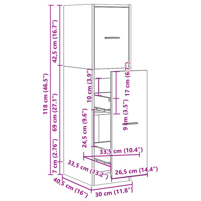 Skap Apotekskap røkt eik 30x41x118 cm konstruert tre