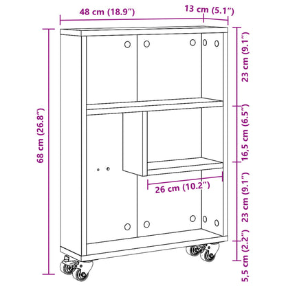 Serveringsvogn Smal oppbevaringsvogn hvit 48x13x68 cm konstruert tre