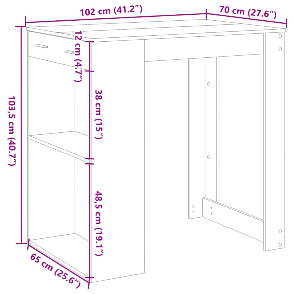 Barbord kafebord Bistrobord hvit 102x70x103,5 cm konstruert tre