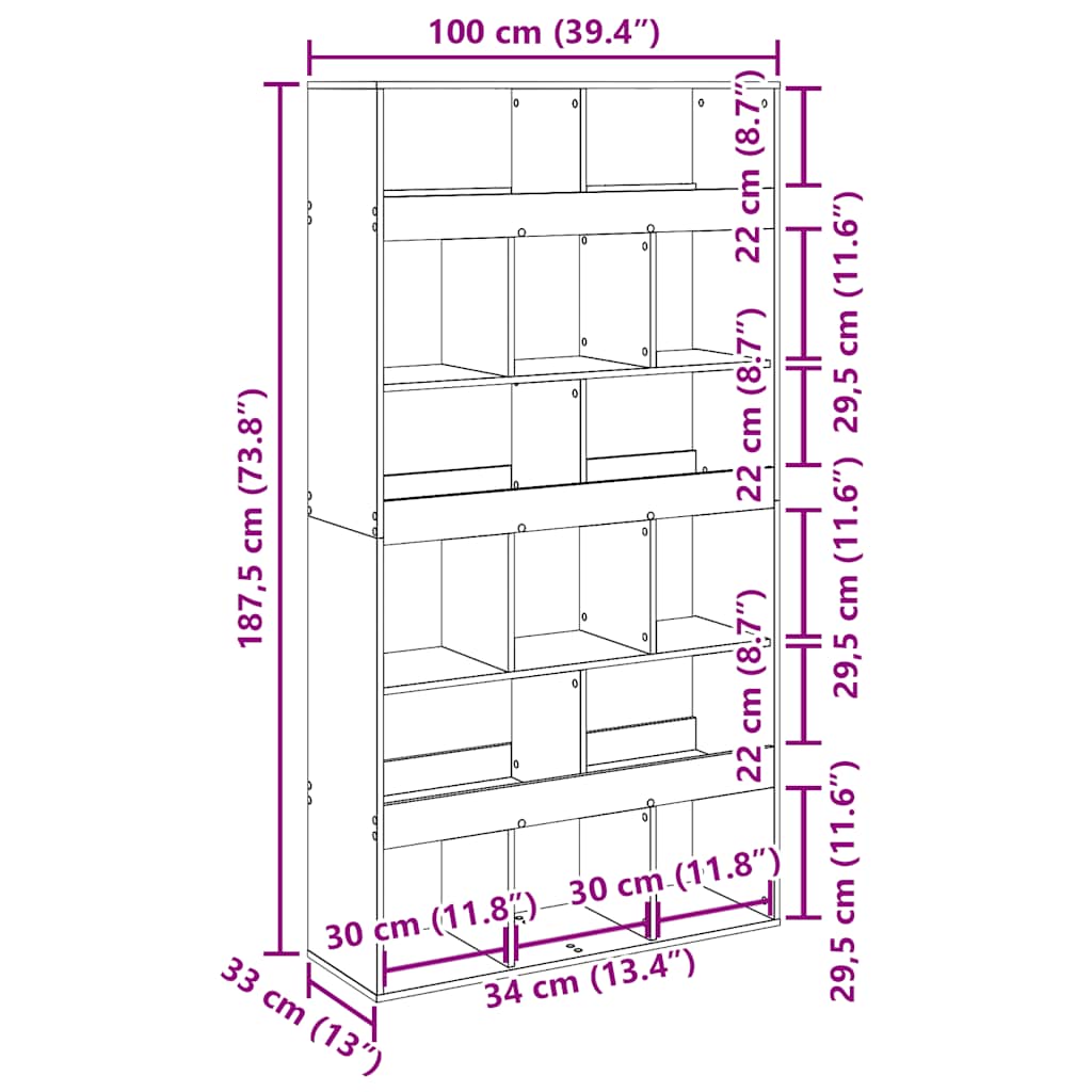 Bokhylle Artisan Eik 100x33x187,5 cm