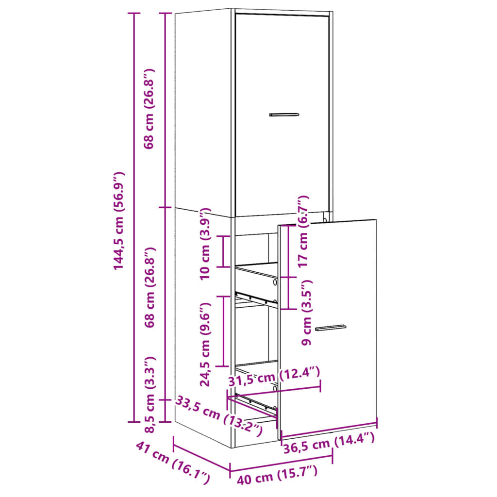 Skap Apotekskap hvit 40x41x144,5 cm konstruert tre