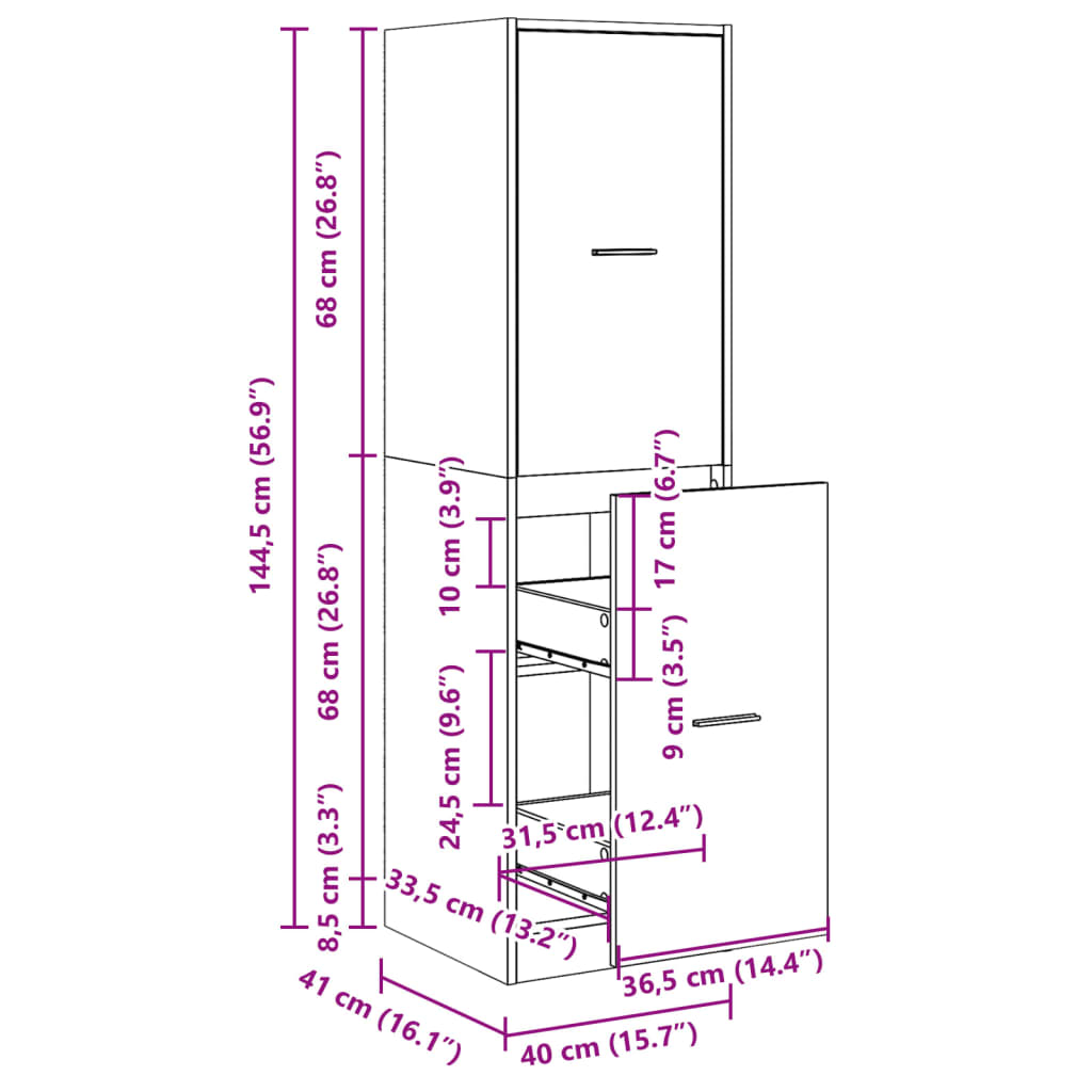 Skap Apotekskap røkt eik 40x41x144,5 cm konstruert tre