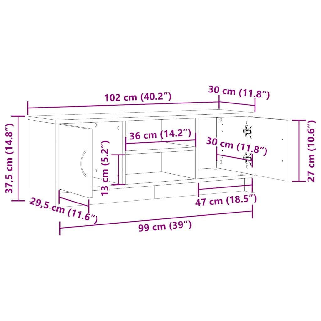 TV-benk gammelt tre 102x30x37,5 cm konstruert tre