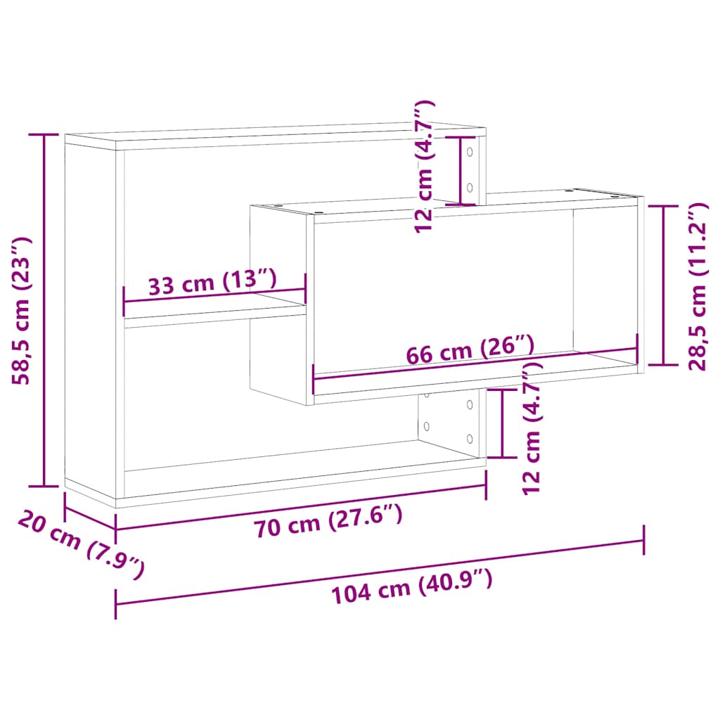 Vegghylle gammelt tre 104x20x58,5 cm konstruert tre