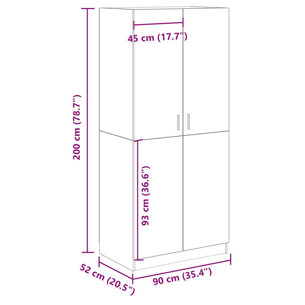 Skap Garderobe gammelt tre 90x52x200 cm konstruert tre