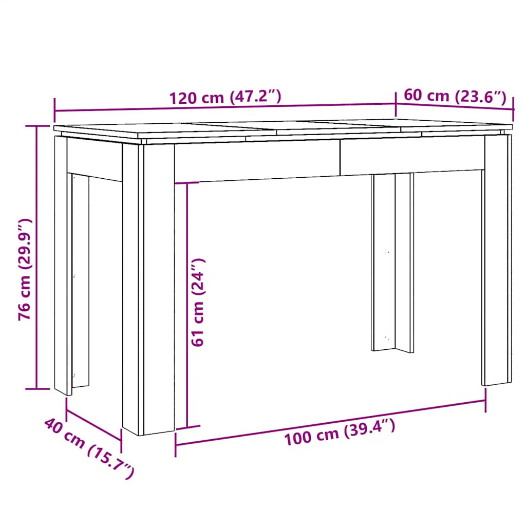 Spisebord artisan eik 120x60x76 cm konstruert tre