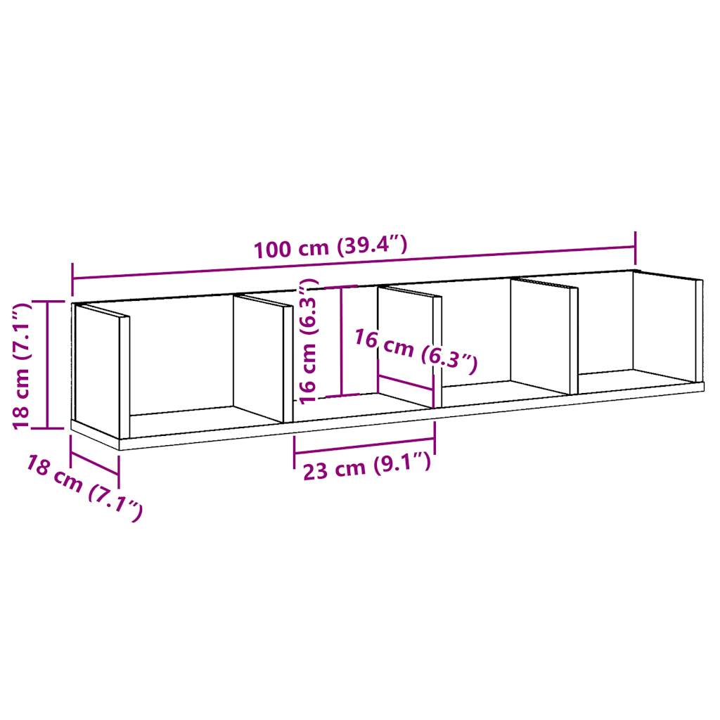 Vegghylle CD-hylle gammelt tre 100x18x18 cm konstruert tre