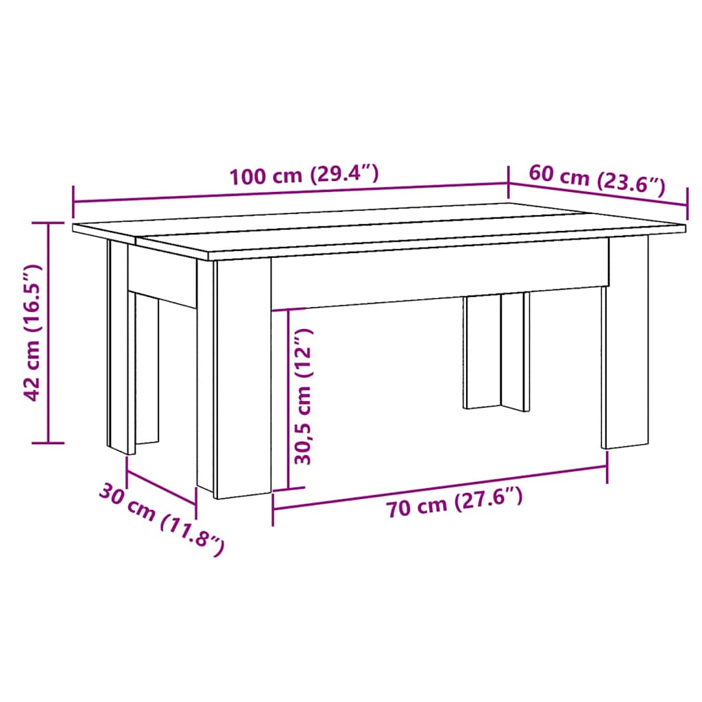 Salongbord gammelt tre 100x60x42 cm konstruert tre