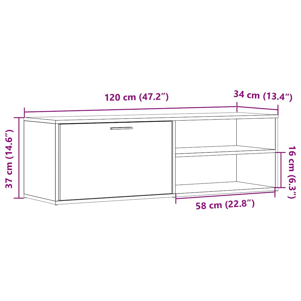 TV-benk gammelt tre 120x34x37 cm konstruert tre