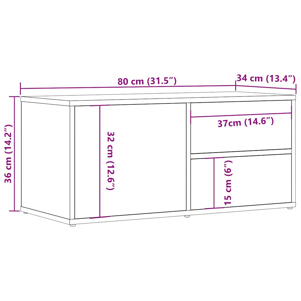 TV-benk artisan eik 80x34x35,5 cm konstruert tre