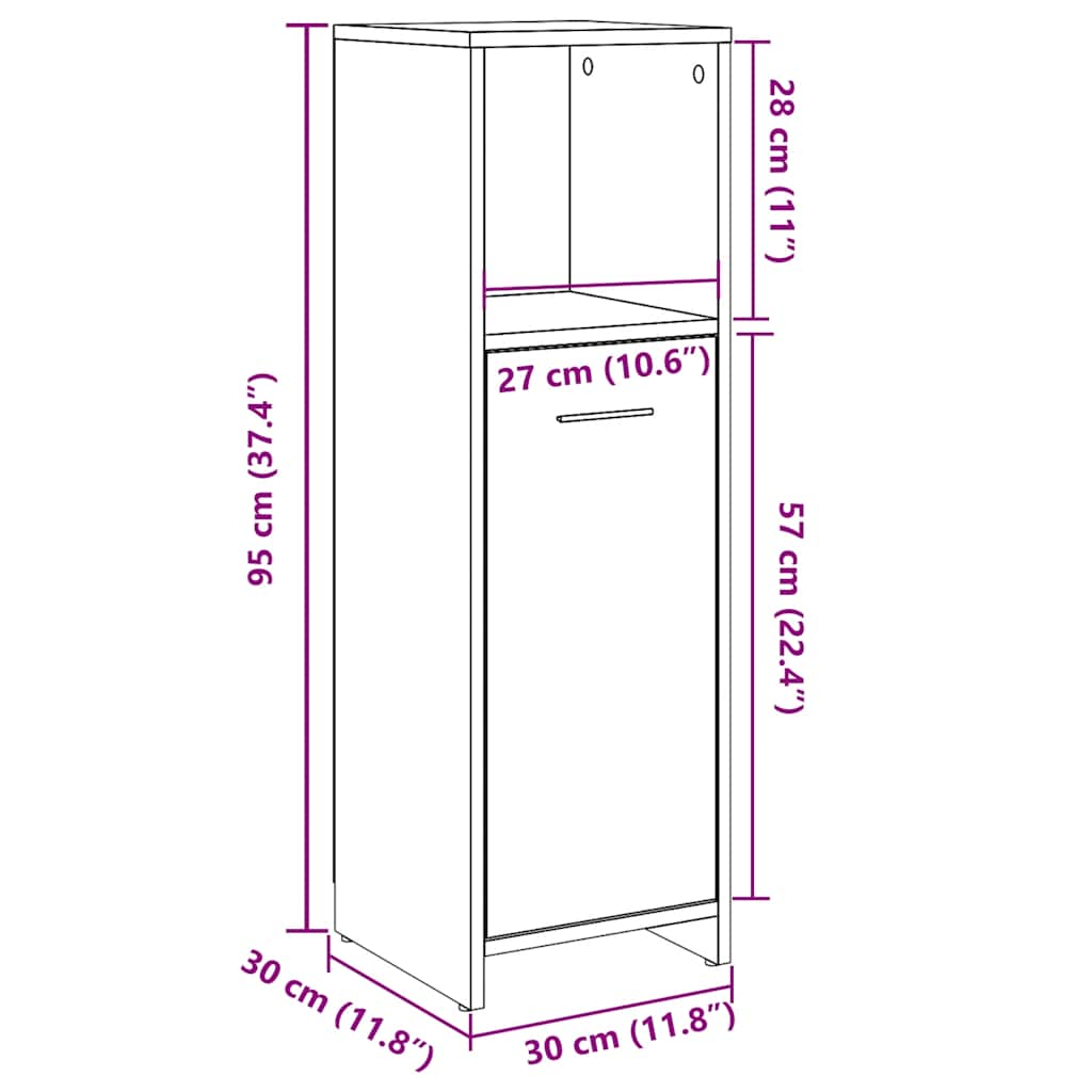 Baderomsskap gammelt tre 30x30x95 cm konstruert tre