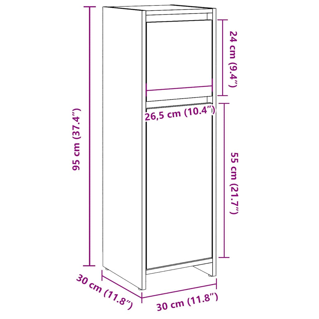 Baderomsskap gammelt tre 30x30x95 cm konstruert tre