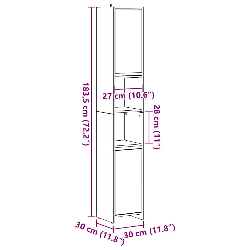 Baderomsskap gammelt tre 30x30x183,5 cm konstruert tre