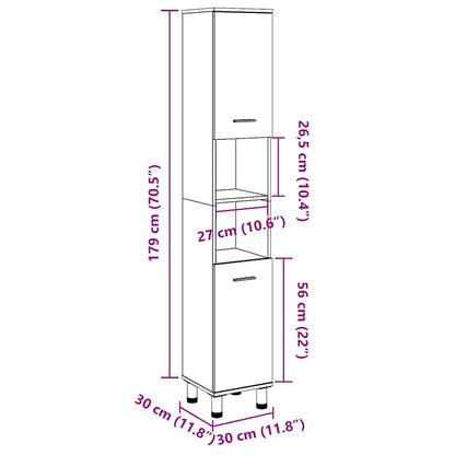 Baderomsskap gammelt tre 30x30x179 cm konstruert tre