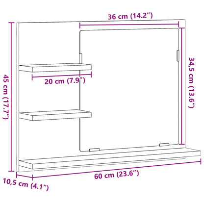 Baderomshylle med speil betonggrå 60x10,5x45 cm