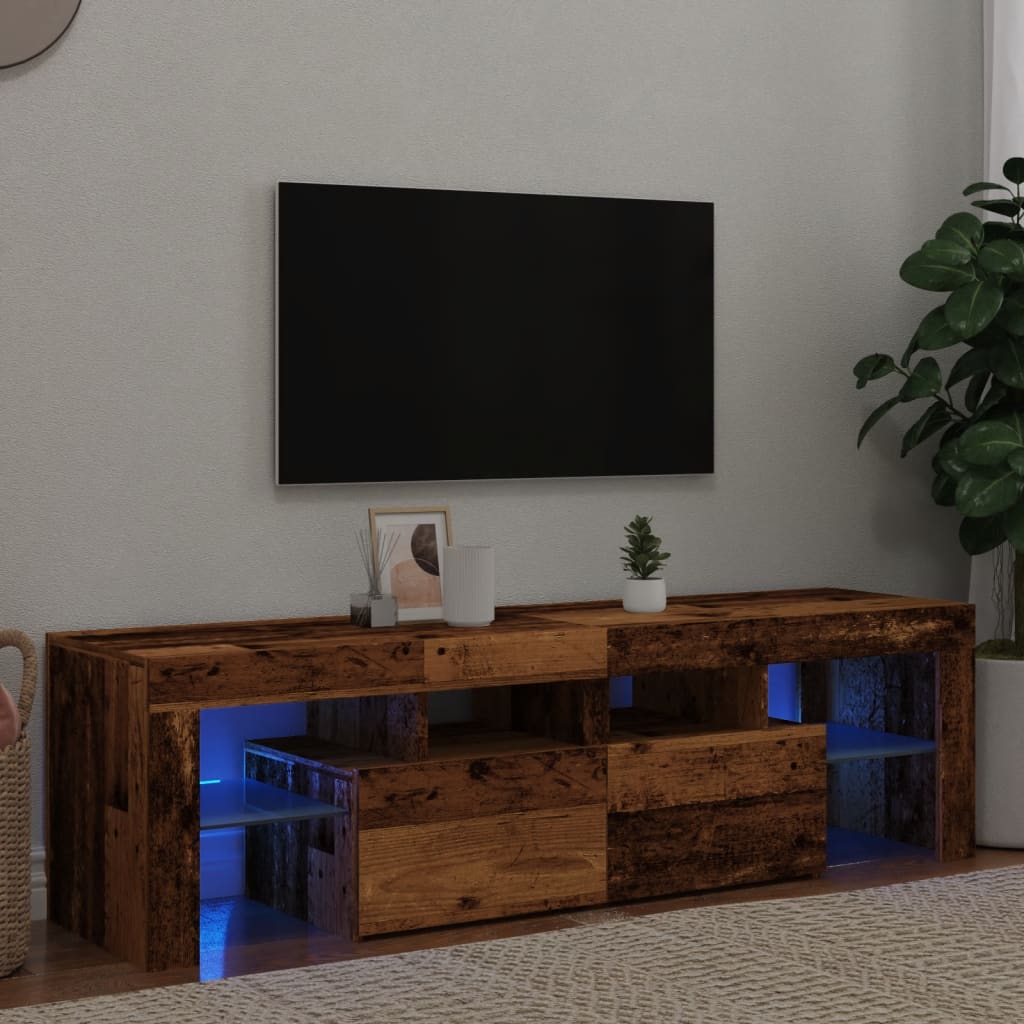 TV-Møbel Gammelt Tre TV-benk med LED-lys 140x36,5x40 cm