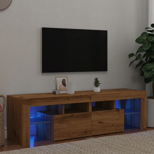 TV-benk med LED-lys artisan eik 140x36,5x40 cm konstruert tre