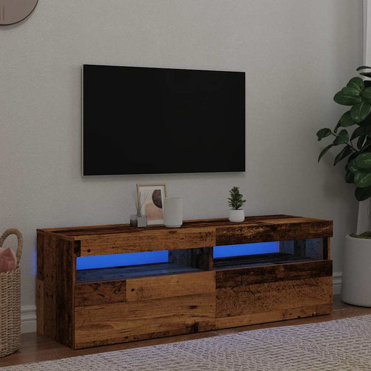 TV-Møbel Gammelt Tre TV-benk med LED-lys 120x35x40 cm